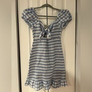 Fashion Nova Blue and White Checkered Midi Dress